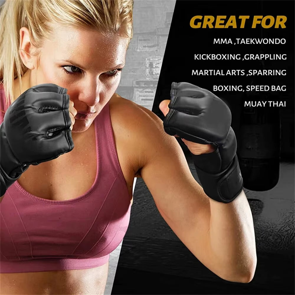 Half Finger Boxing Gloves PU Leather MMA Fighting Kick Boxing Gloves Karate Muay Thai Training Workout Gloves Training Gear Men