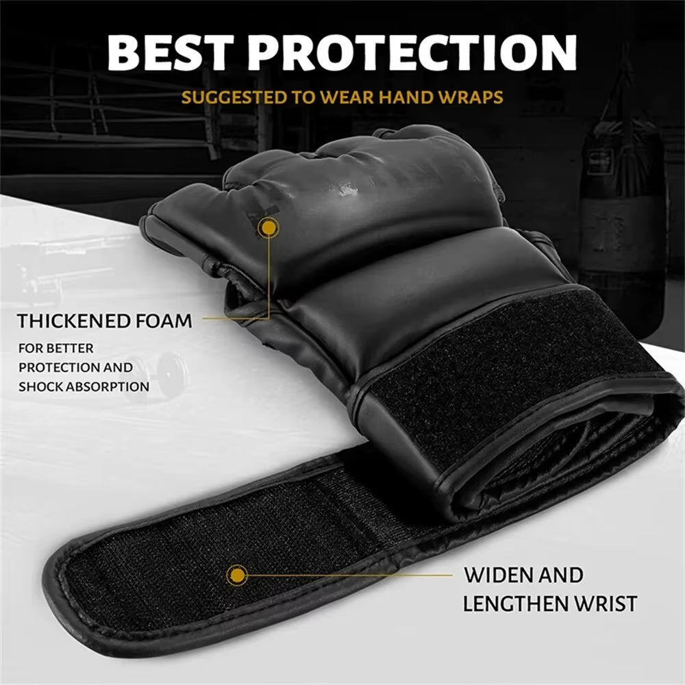 Half Finger Boxing Gloves PU Leather MMA Fighting Kick Boxing Gloves Karate Muay Thai Training Workout Gloves Training Gear Men